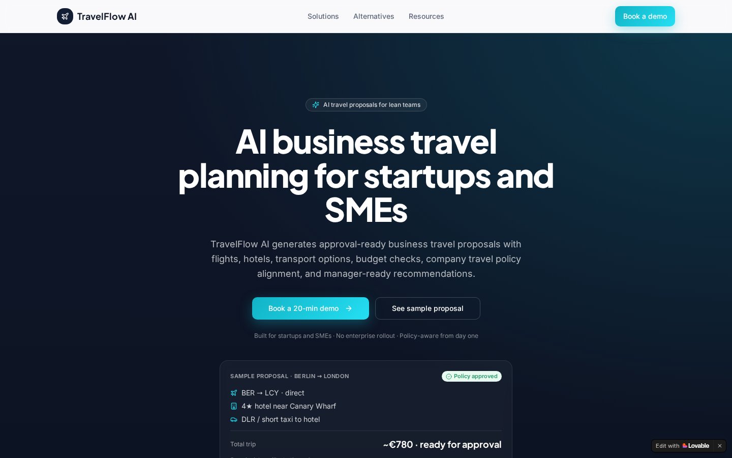 TravelFlow AI landing page preview